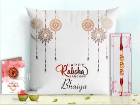 Pillow Rakhi for Brother with Gift - Rakhi with Rakhi Cushion with Filler Greeting Card- Rakhi for Brother, Gifts for Brother, Gifts for Rakhi, Gifts for Rakshabandhan Rakhi Gifts-PE-CU-00