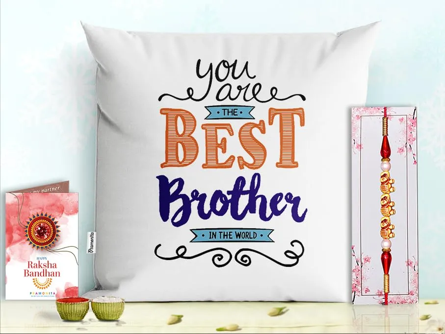 Pillow Rakhi for Brother with Gift - Rakhi with Rakhi Cushion with Filler Greeting Card- Rakhi for Brother, Gifts for Brother, Gifts for Rakhi, Gifts for Rakshabandhan Rakhi Gifts-PE-CU-09