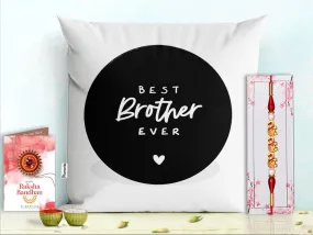 Pillow Rakhi for Brother with Gift - Rakhi with Rakhi Cushion with Filler Greeting Card- Rakhi for Brother, Gifts for Brother, Gifts for Rakhi, Gifts for Rakshabandhan Rakhi Gifts-PE-CU-10