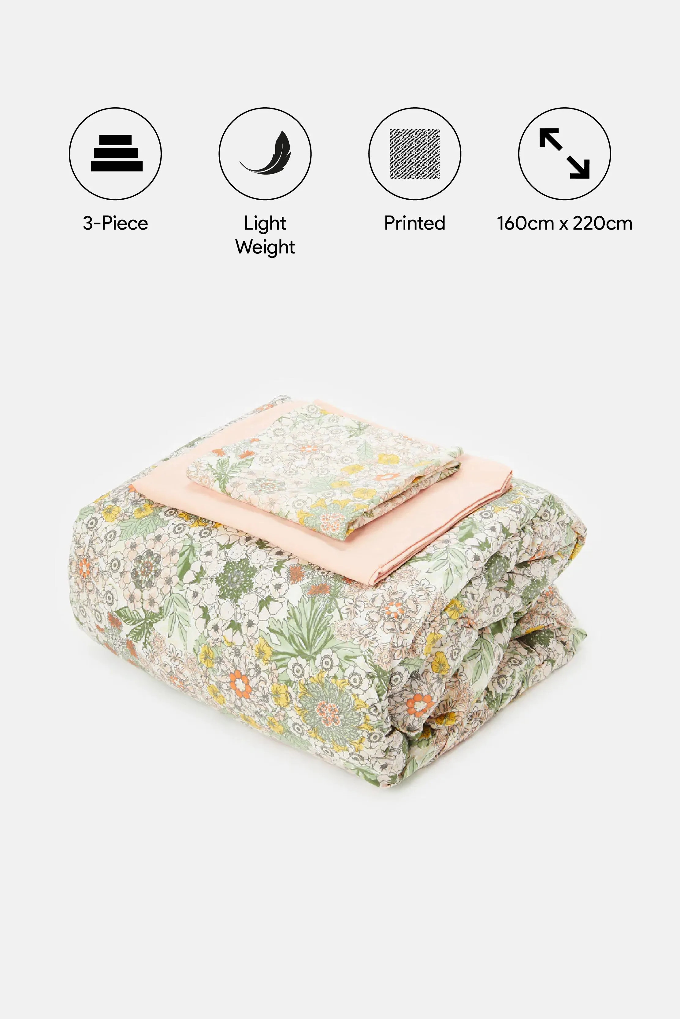 Pink Floral Printed Comforter Set (Single Size)