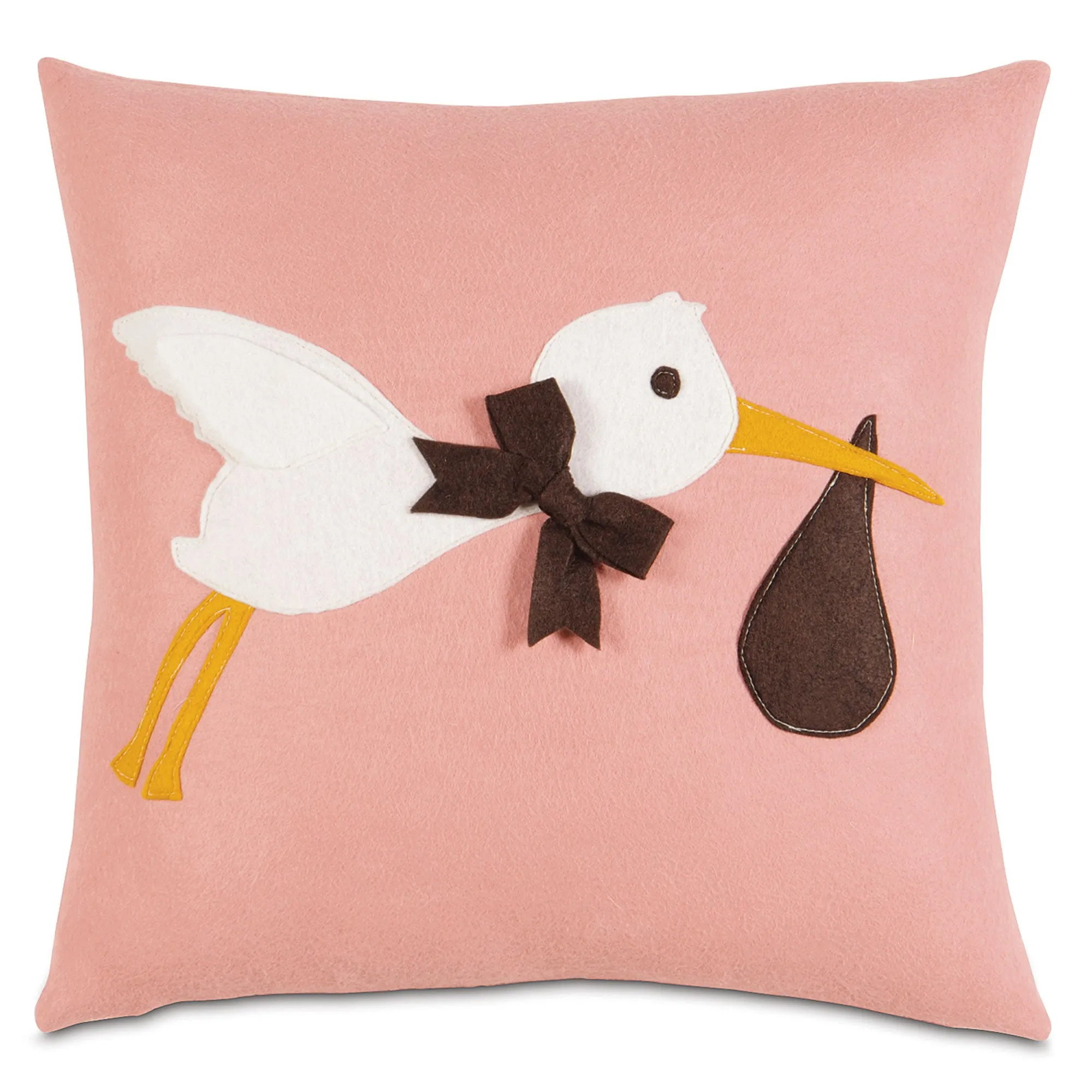 Pink Stork Arrival Appliqué Throw Pillow Cover 16x16