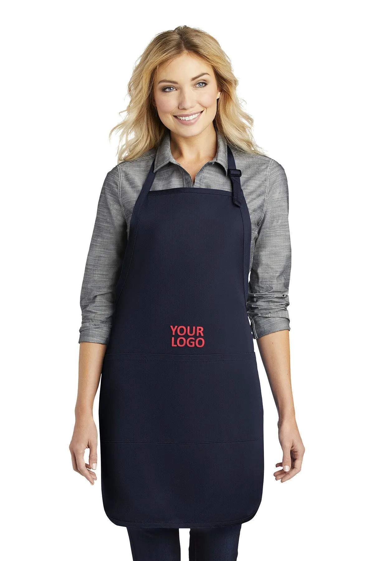 Port Authority Easy Care Full-Length Branded Aprons with Stain Release, Navy