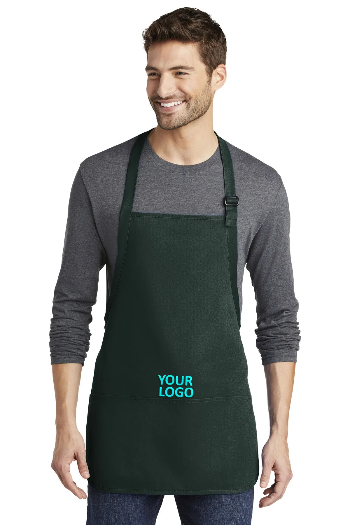 Port Authority Medium-Length Custom Aprons with Pouch Pockets, Hunter