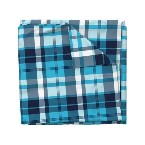 Preppy Surfer Navy Blue and Aqua Plaid Duvet Cover