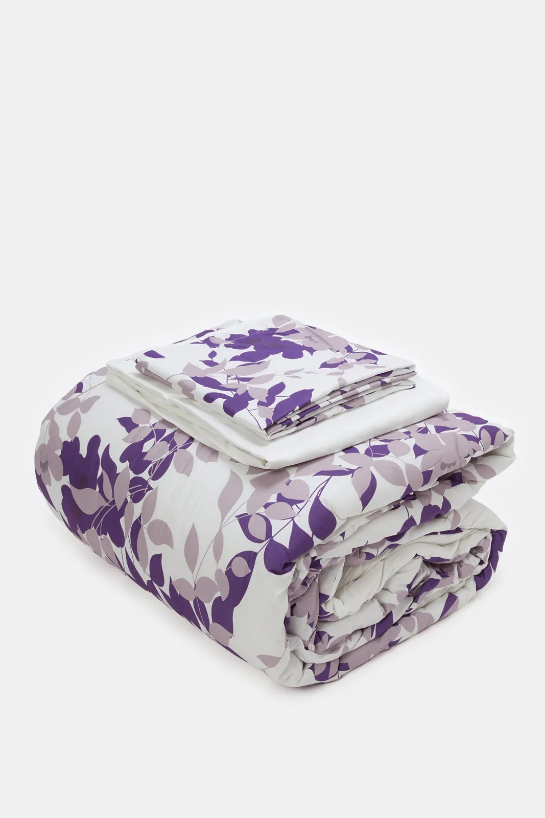 Purple 4-Piece Floral Printed Comforter Set (Double Size)