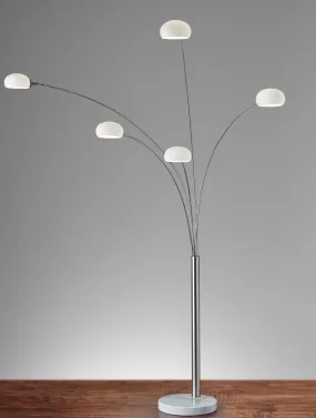 "86"" Steel Five Light Tree Floor Lamp With White Solid Color Bell Shade"