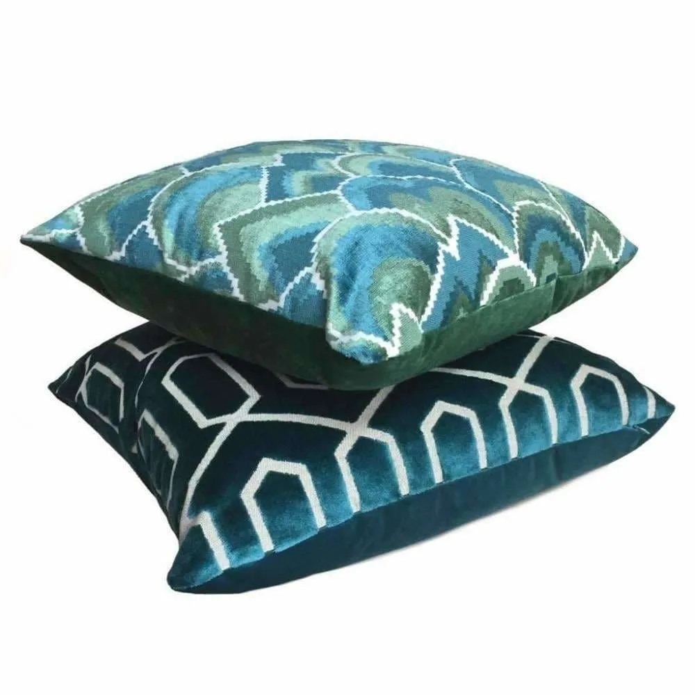 Robert Allen Madcap Cottage Cloud Club Marrakech Green Teal Velvet Pillow Cover