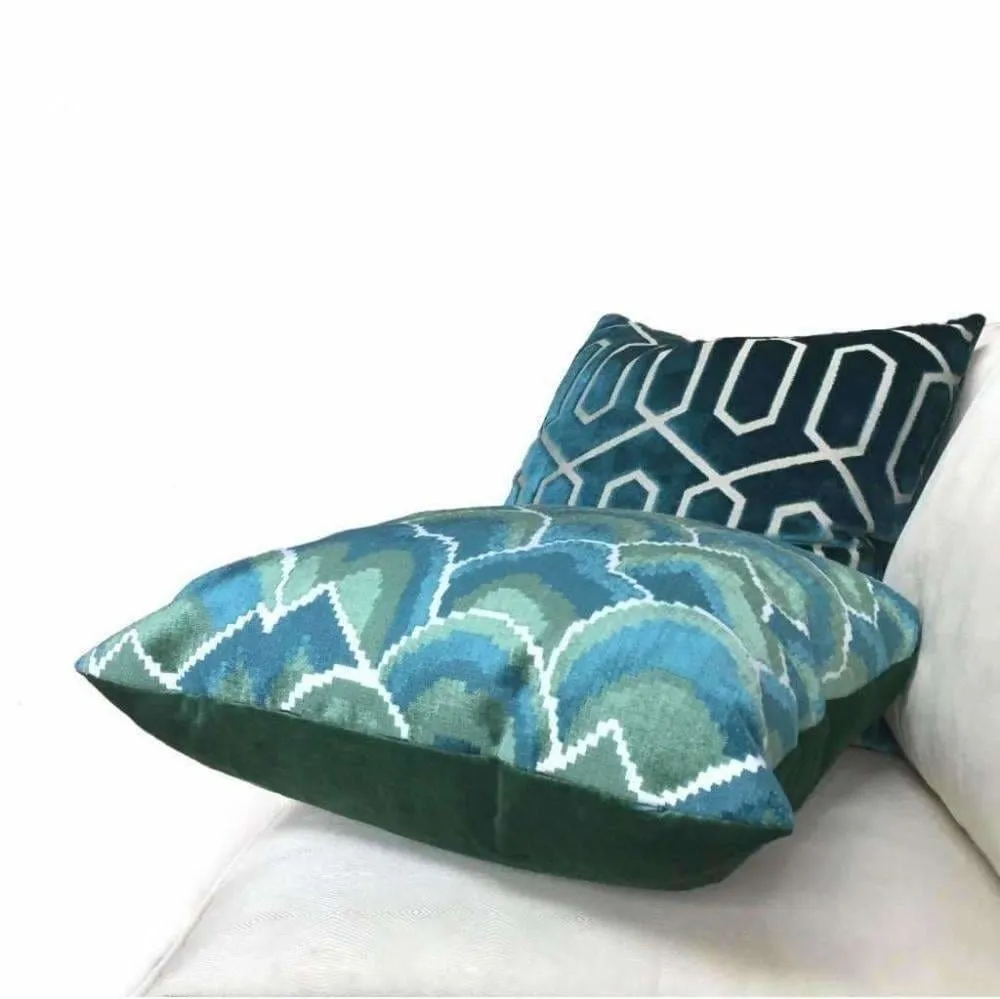 Robert Allen Madcap Cottage Cloud Club Marrakech Green Teal Velvet Pillow Cover