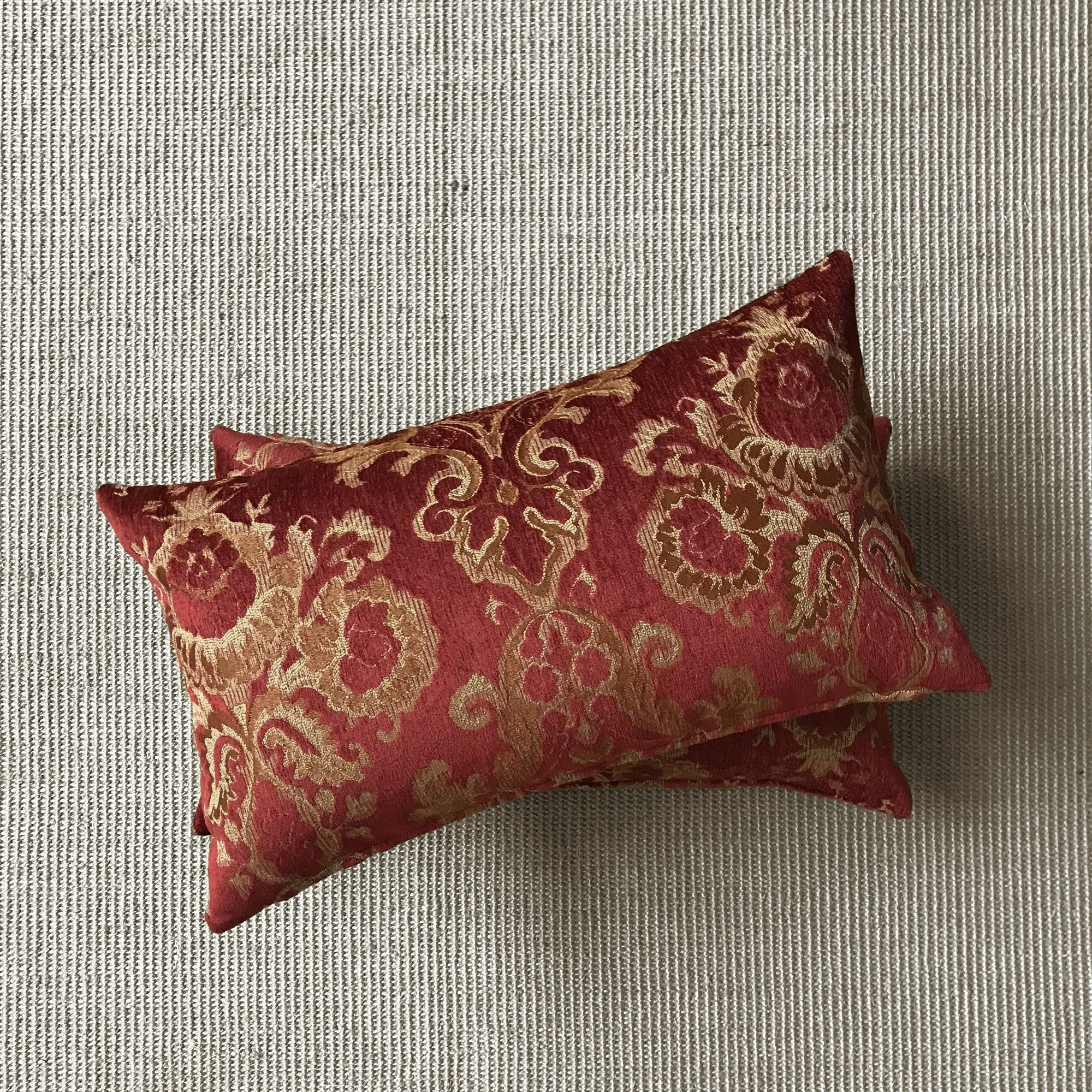 Ruby Red Traditional Damask Lumbar Pillow Cover 13x22