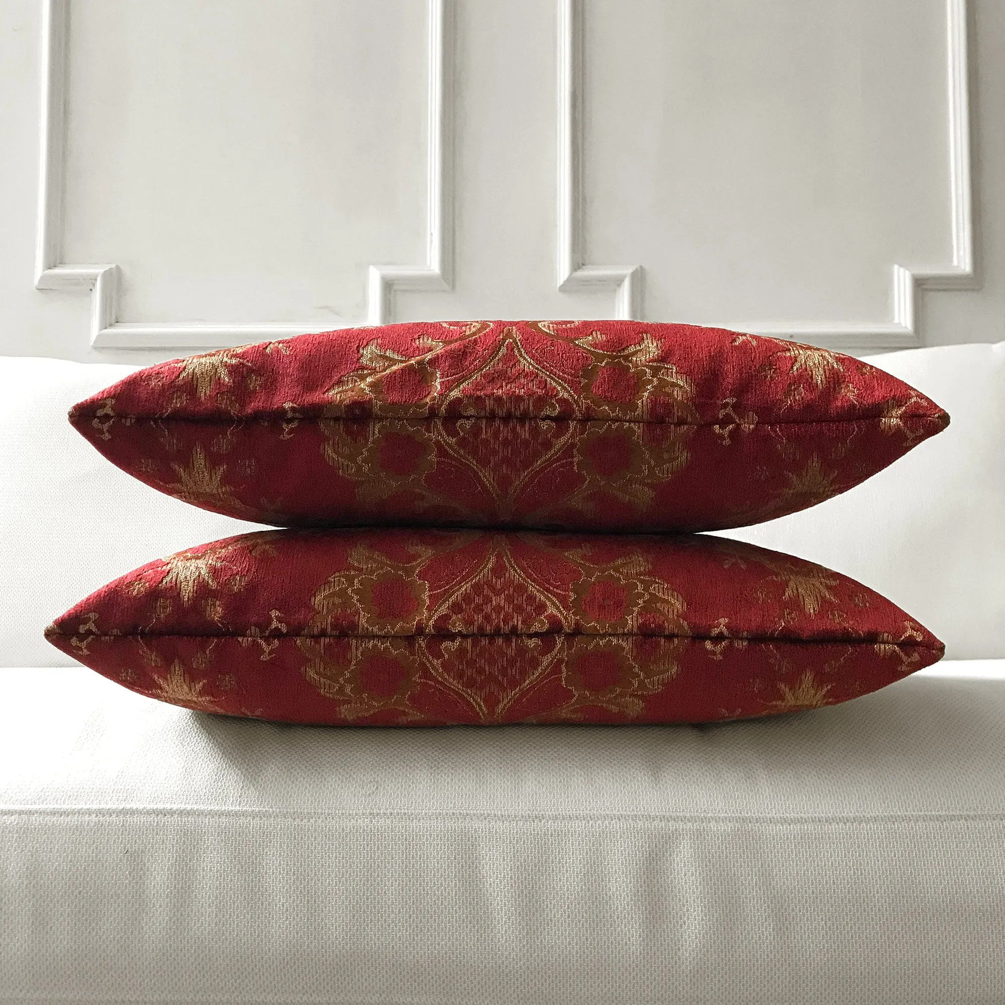 Ruby Red Traditional Damask Lumbar Pillow Cover 13x22