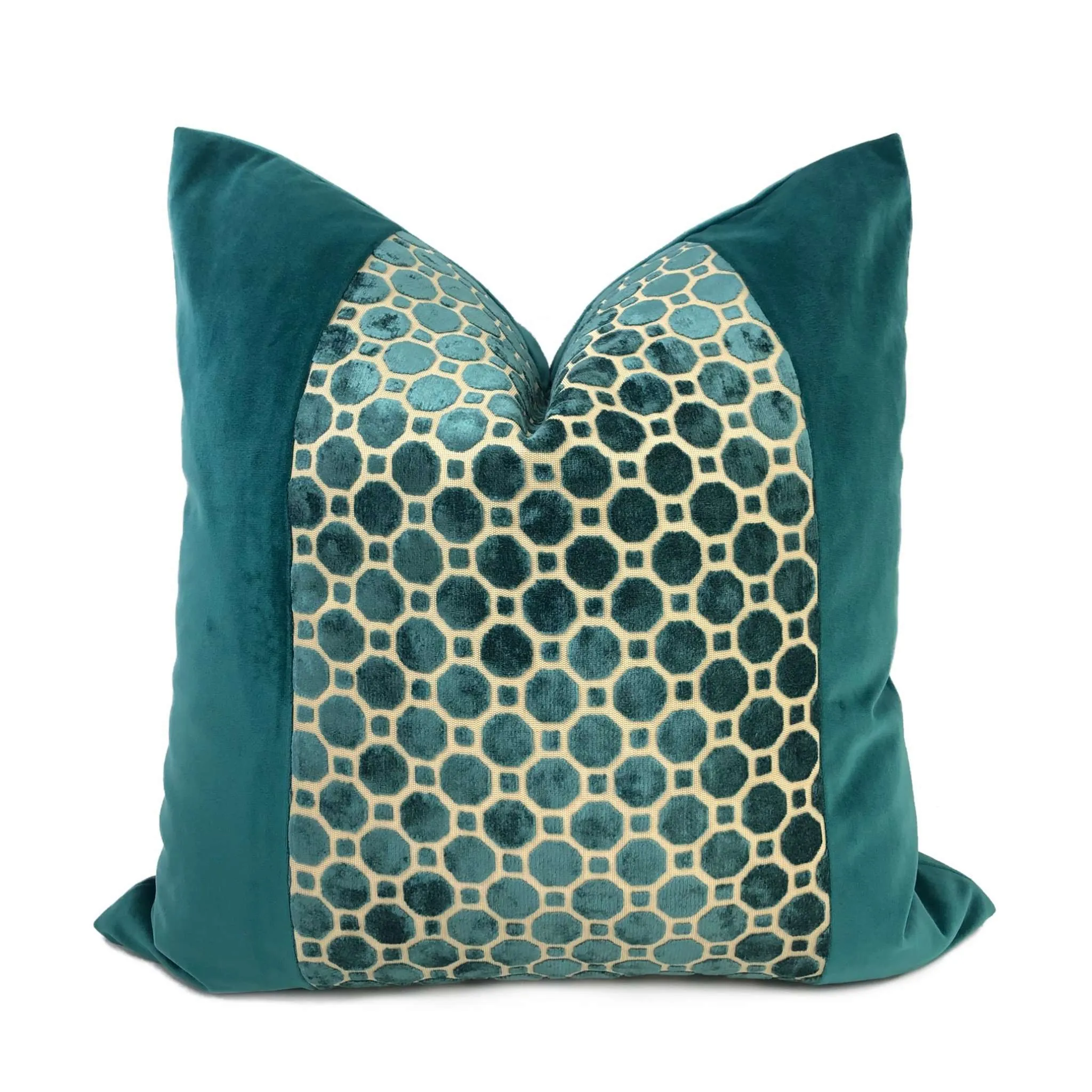 Samara Teal Green Velvet Geo Panel Pillow Cover