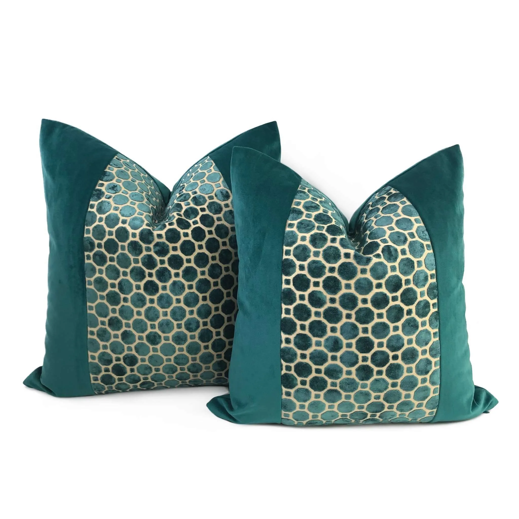 Samara Teal Green Velvet Geo Panel Pillow Cover