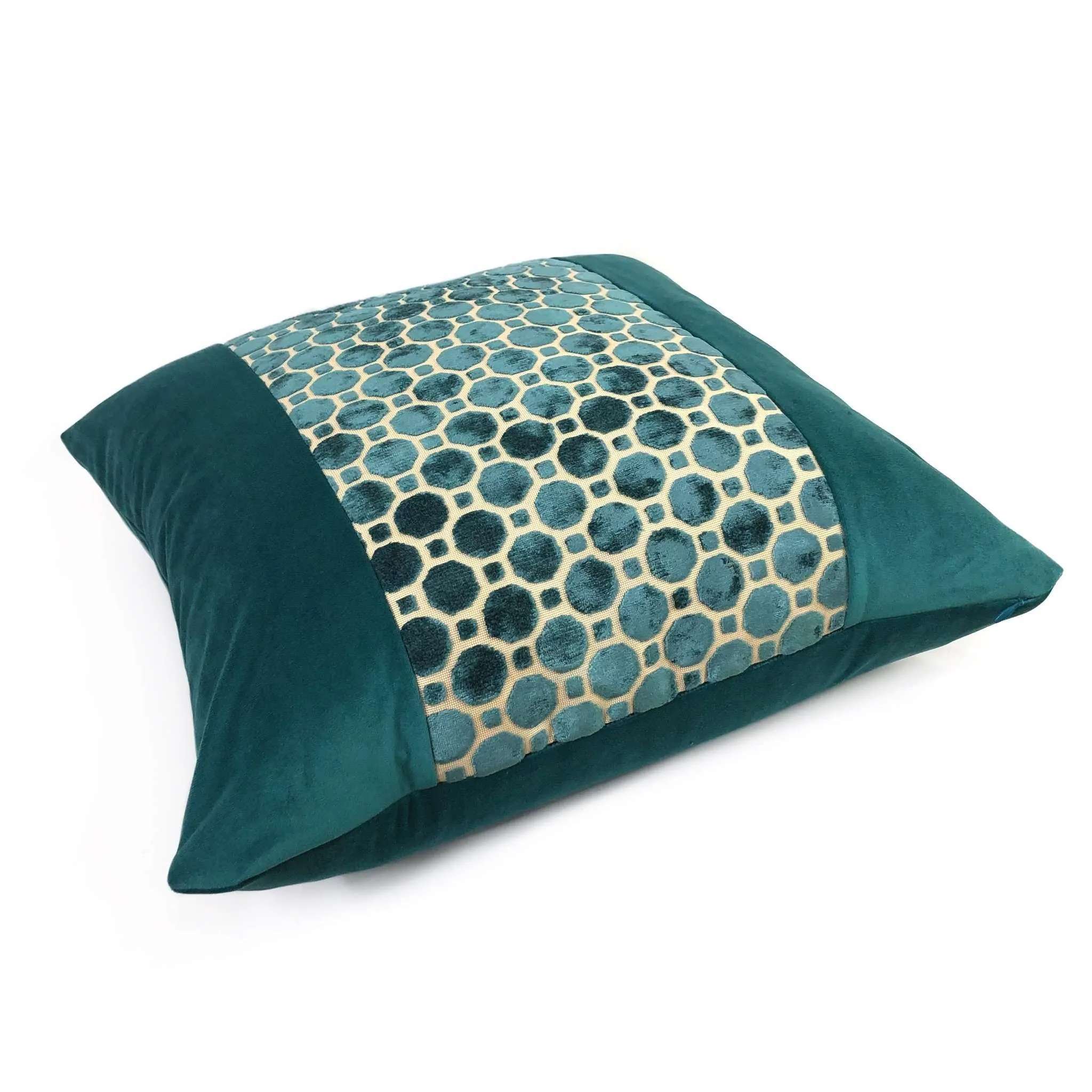 Samara Teal Green Velvet Geo Panel Pillow Cover