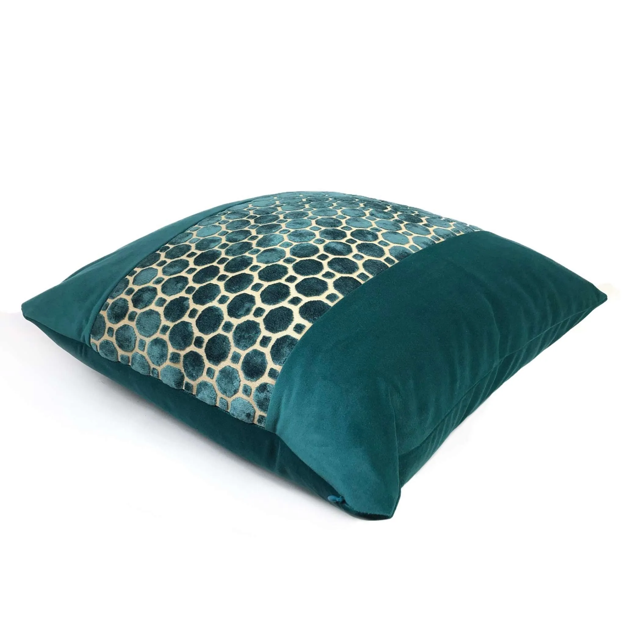 Samara Teal Green Velvet Geo Panel Pillow Cover