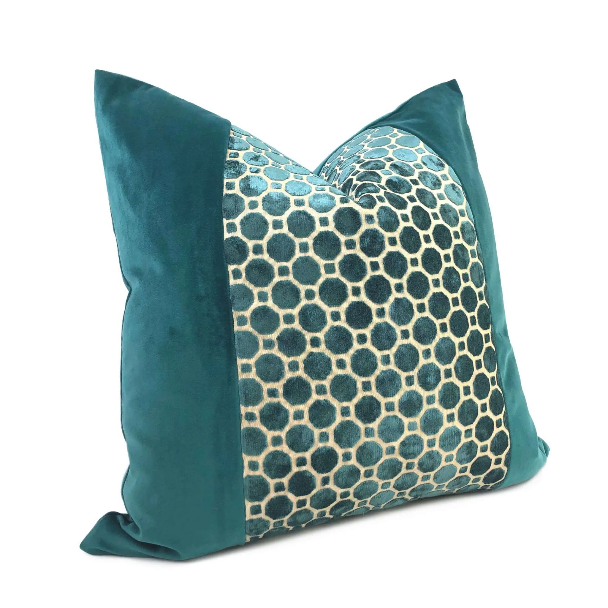 Samara Teal Green Velvet Geo Panel Pillow Cover