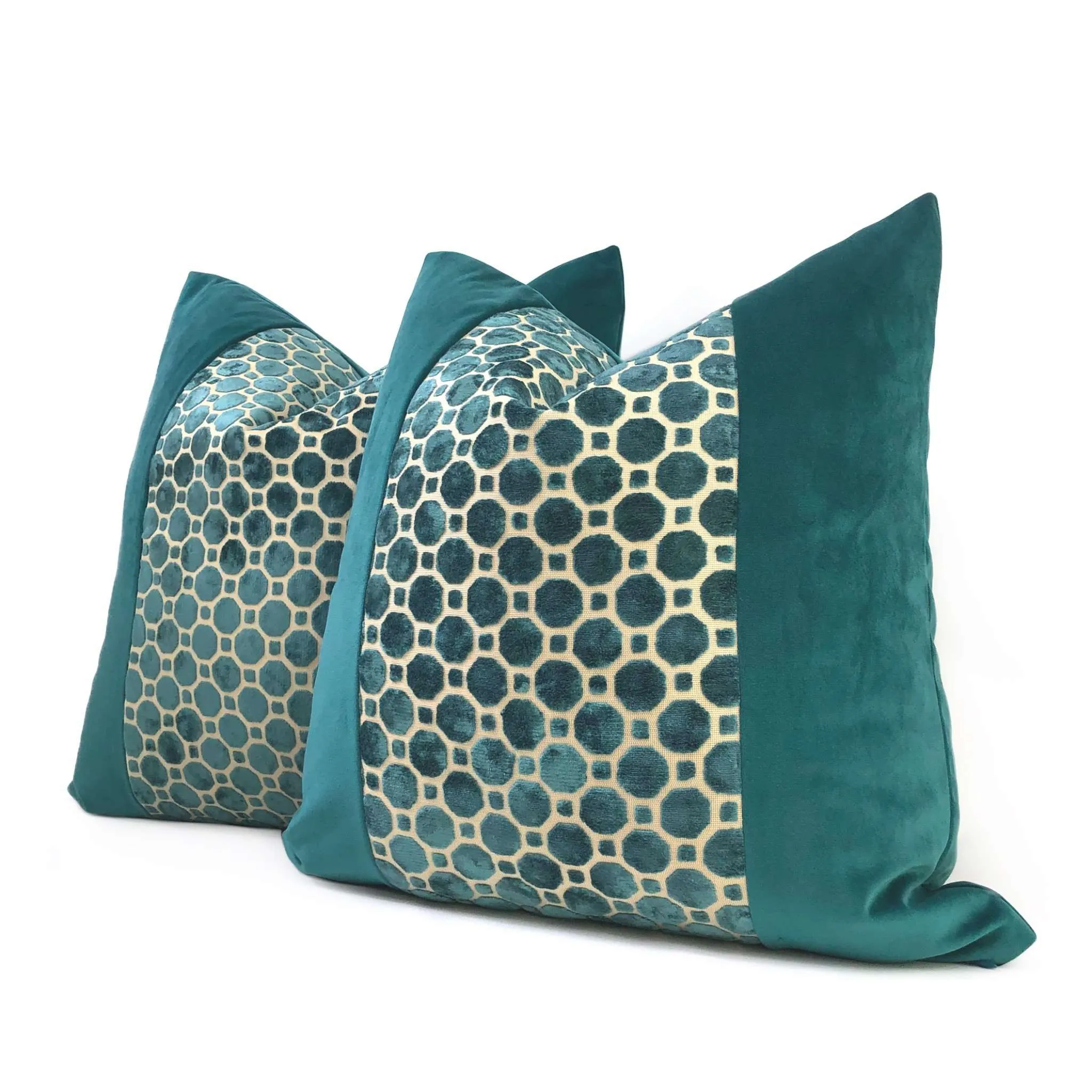 Samara Teal Green Velvet Geo Panel Pillow Cover