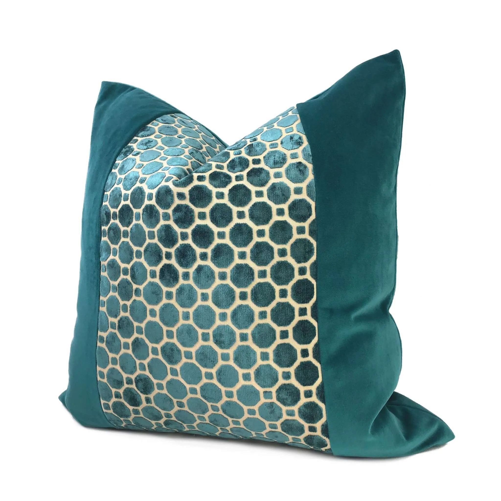 Samara Teal Green Velvet Geo Panel Pillow Cover