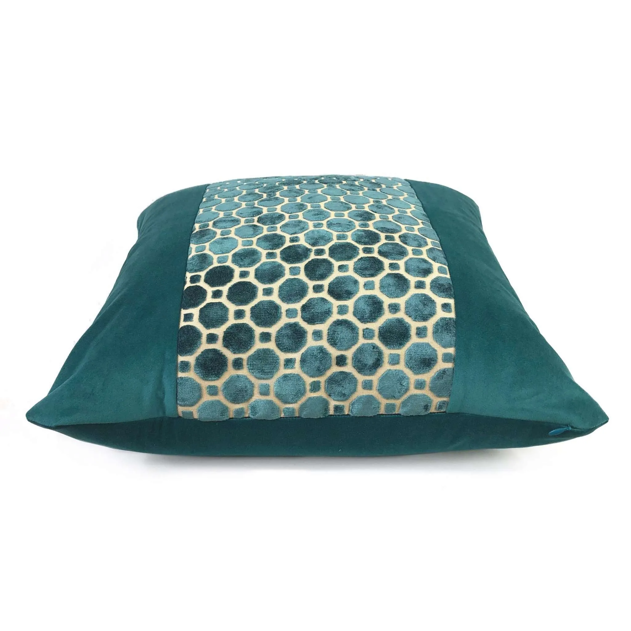 Samara Teal Green Velvet Geo Panel Pillow Cover