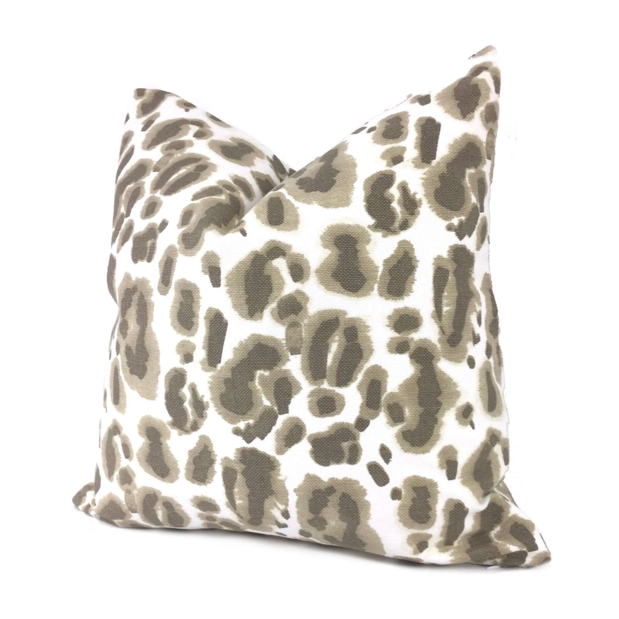 Sand Beige Brown & White Basketweave Leopard Print Pillow Cover (Lacefield Designs Fabric)