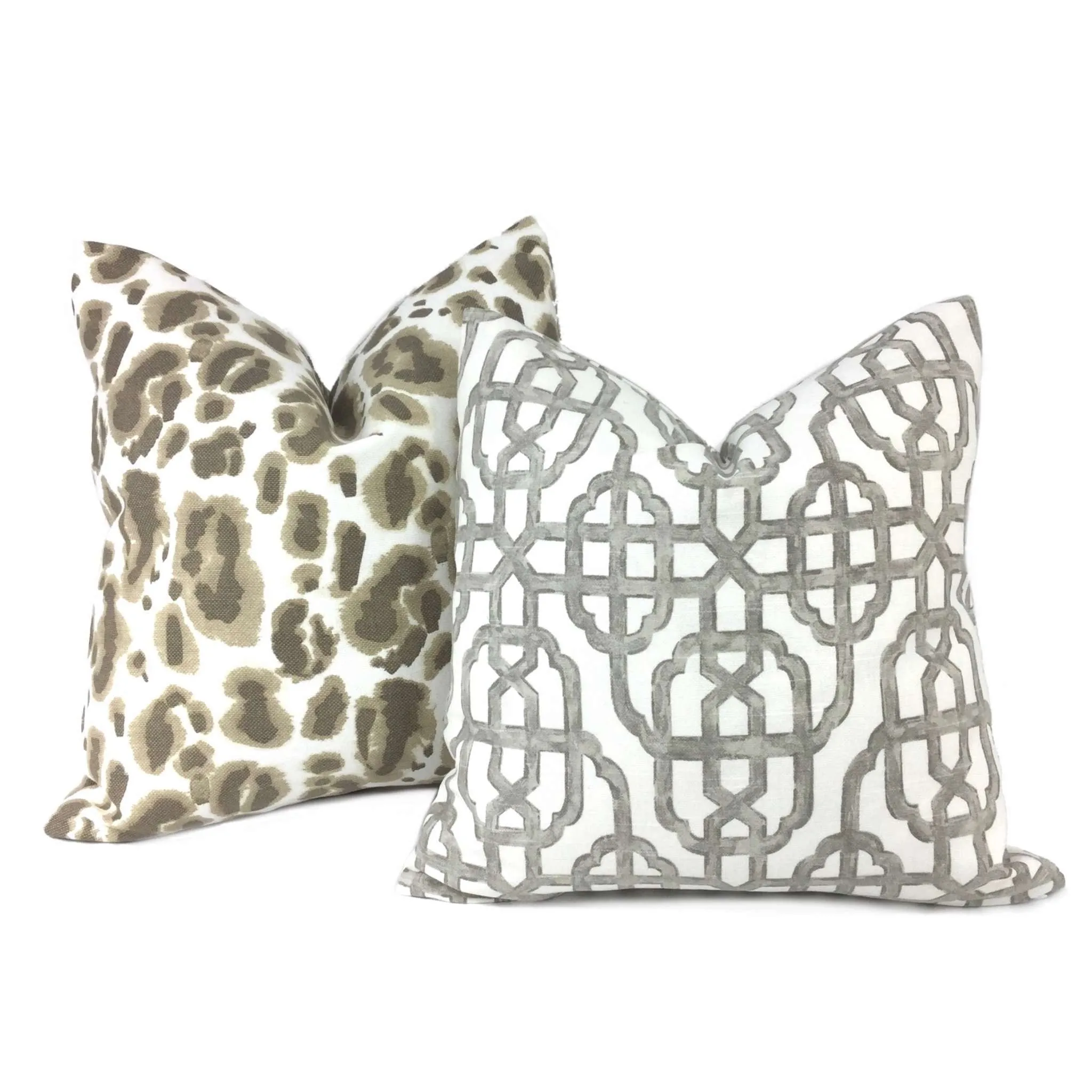 Sand Beige Brown & White Basketweave Leopard Print Pillow Cover (Lacefield Designs Fabric)