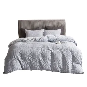 Seersucker Stripe Duvet Cover Set (Grey)