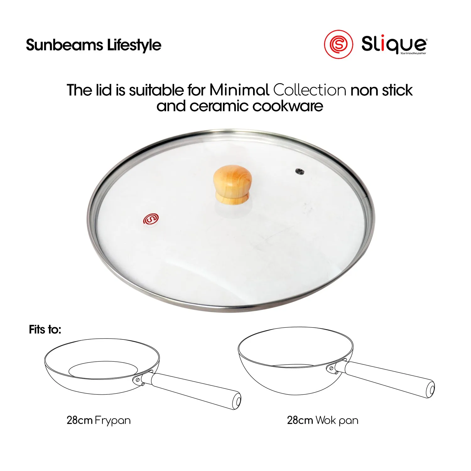 Slique Glass Lid Tempered Glass & Stainless Steel Rim with Wooden Knob