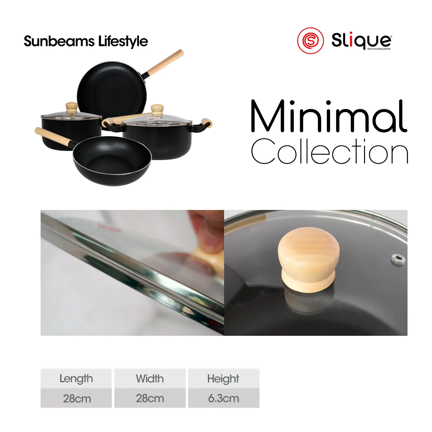 Slique Glass Lid Tempered Glass & Stainless Steel Rim with Wooden Knob