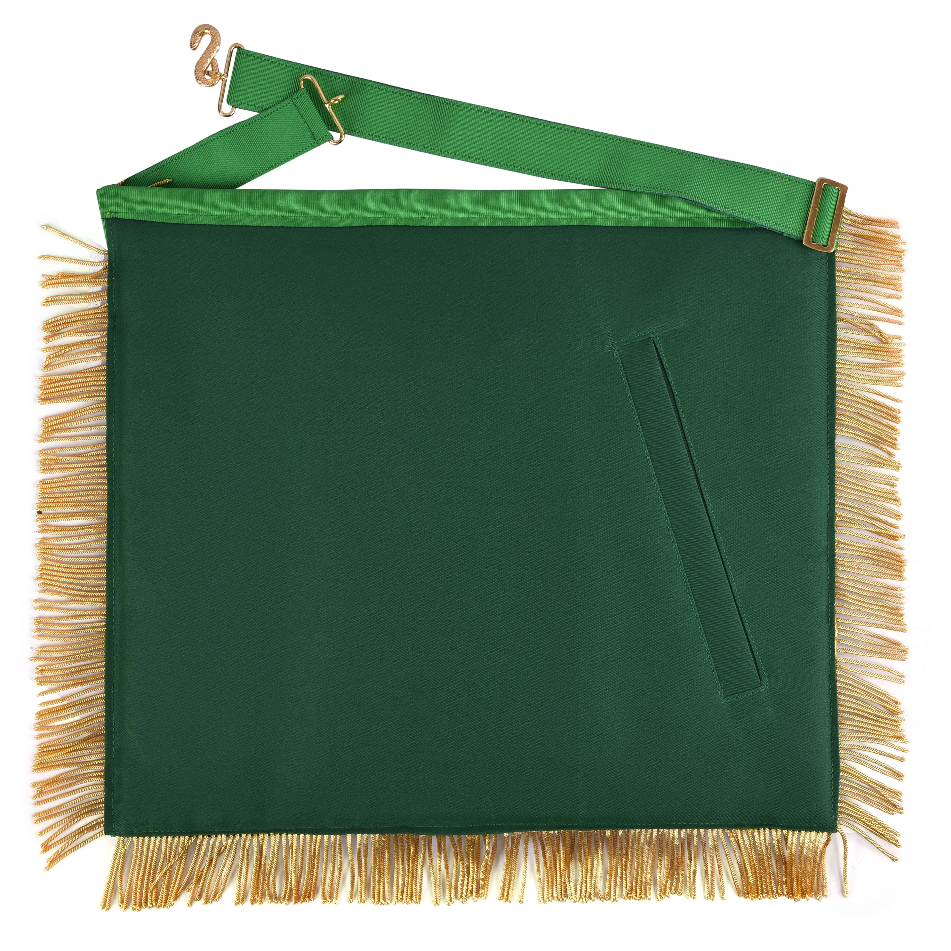 Sovereign Master Allied Masonic Degrees Apron - Green Ribbon With Gold Trim & Fringe