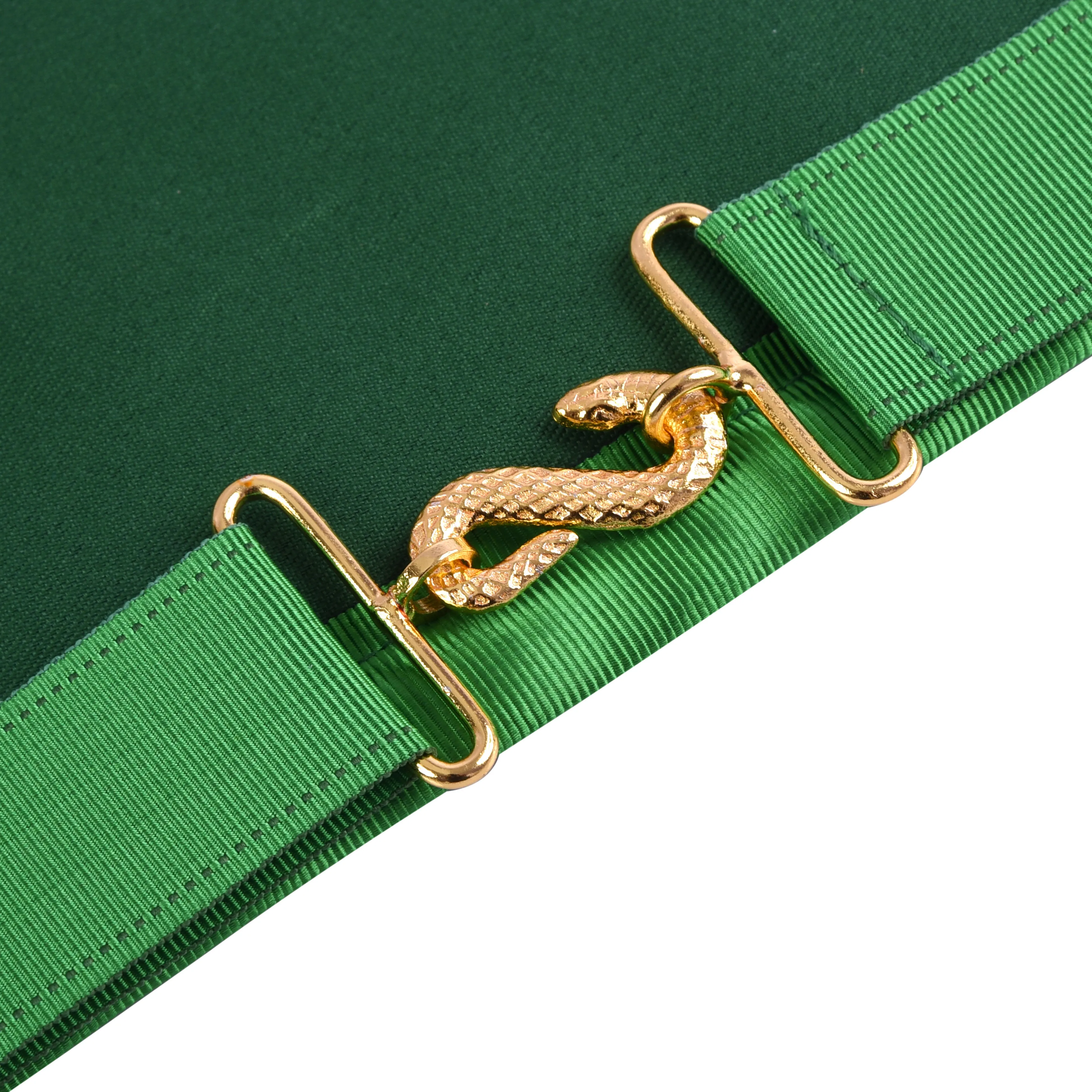 Sovereign Master Allied Masonic Degrees Apron - Green Ribbon With Gold Trim & Fringe