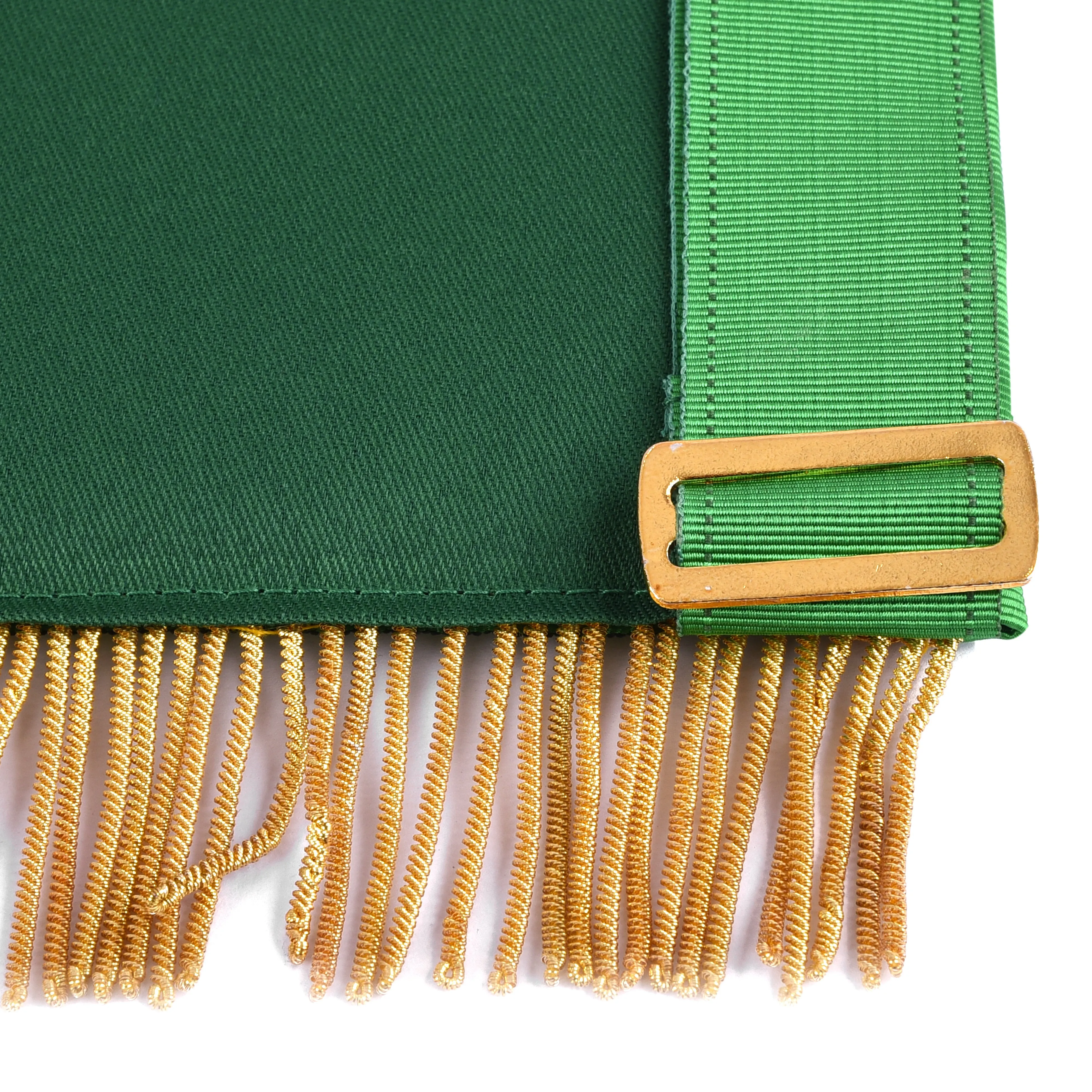 Sovereign Master Allied Masonic Degrees Apron - Green Ribbon With Gold Trim & Fringe