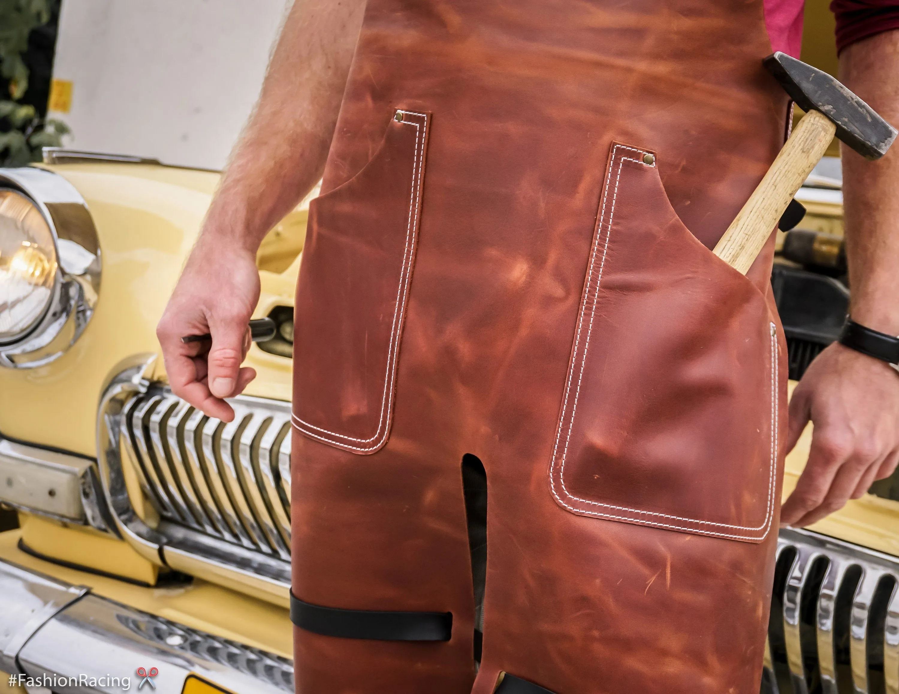 Split Leg Leather Apron, Personalized Leather Brown Apron