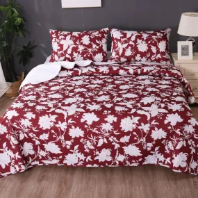 Spring Red 3 Pcs Bamboo Blend Ultrosonic Reversible Comforter Set Queen