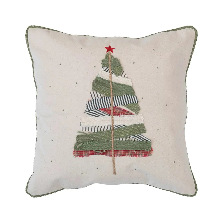 Square Cotton Pillow w/ Appliqued Tree