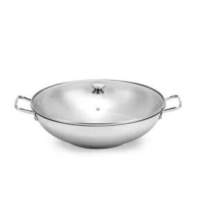 Stainless Steel Wok with Glass Cover