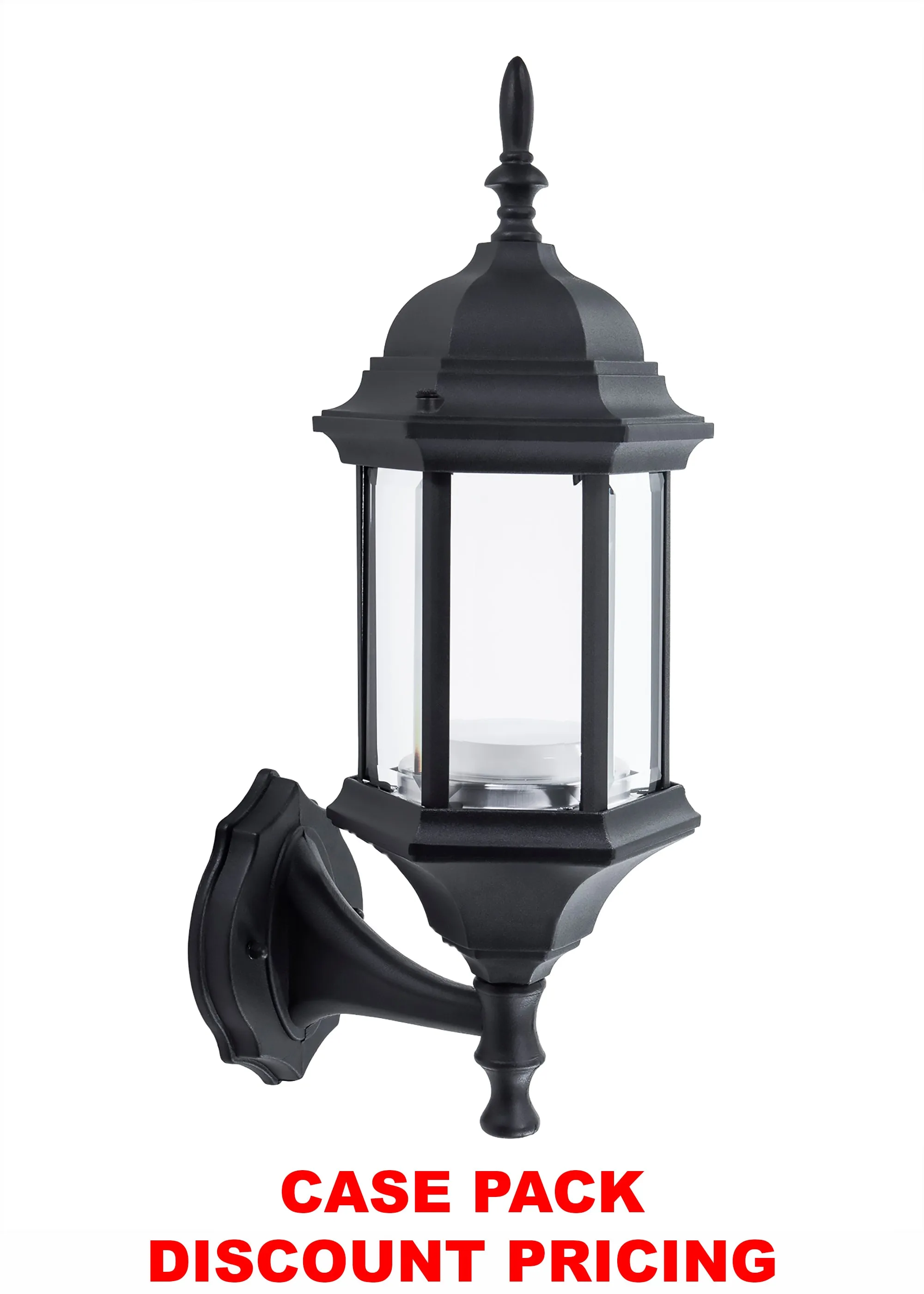 Straight Hex Integrated LED Wall Sconce Lantern Up Light, 800 Lumens, 3K, Black Finish with Clear Glass