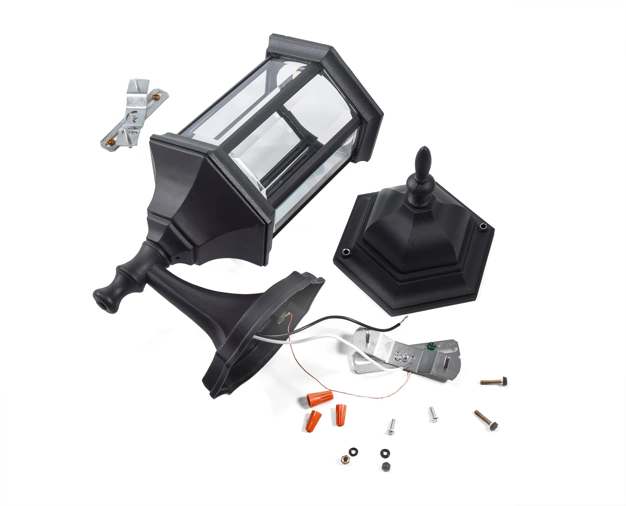 Straight Hex Integrated LED Wall Sconce Lantern Up Light, 800 Lumens, 3K, Black Finish with Clear Glass