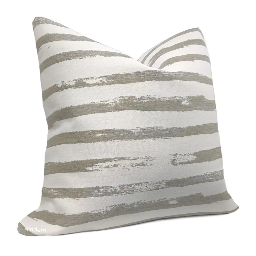 Sunbrella Gray Taupe Brushstroke Stripe Indoor Outdoor Pillow Cover (Performance fabric)