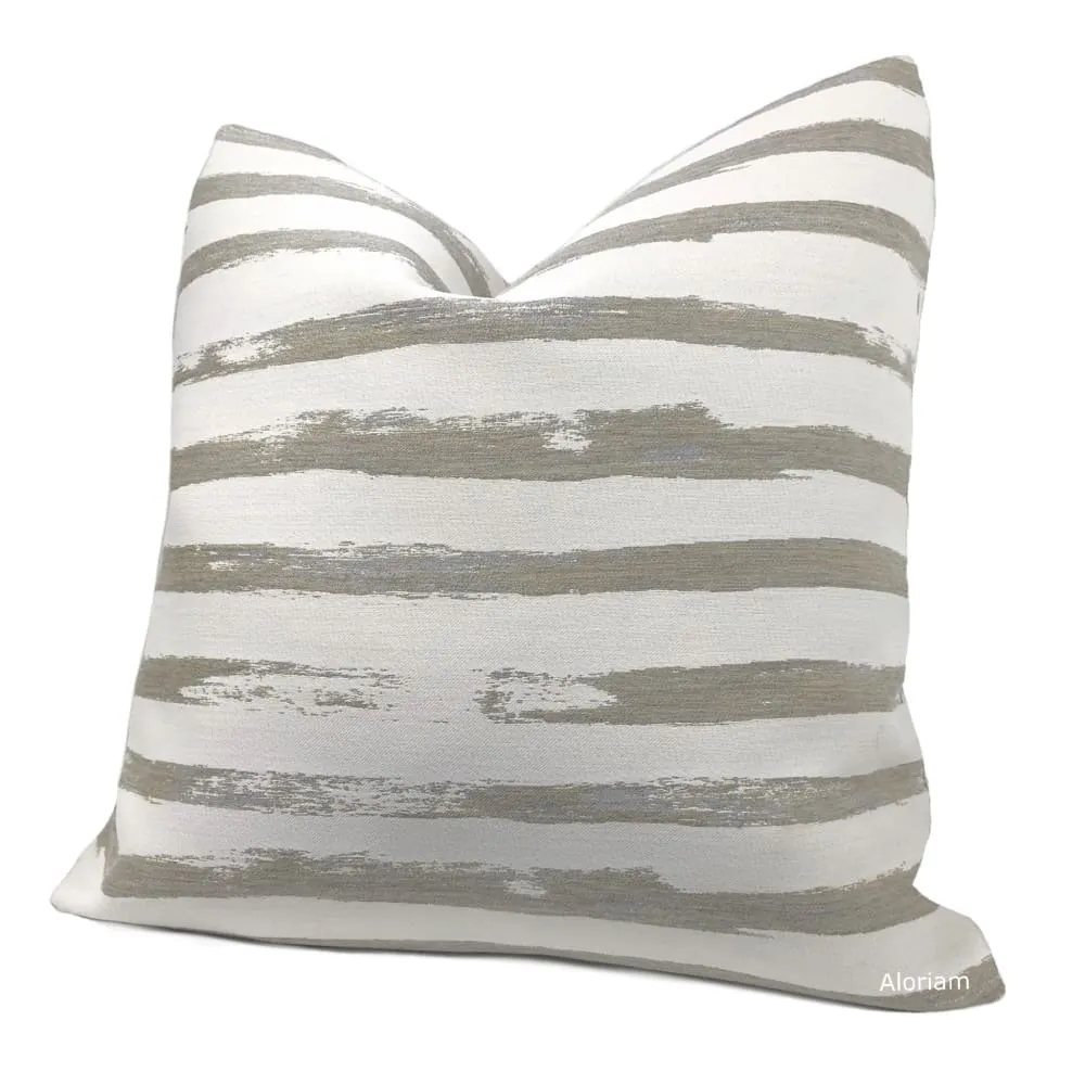 Sunbrella Gray Taupe Brushstroke Stripe Indoor Outdoor Pillow Cover (Performance fabric)