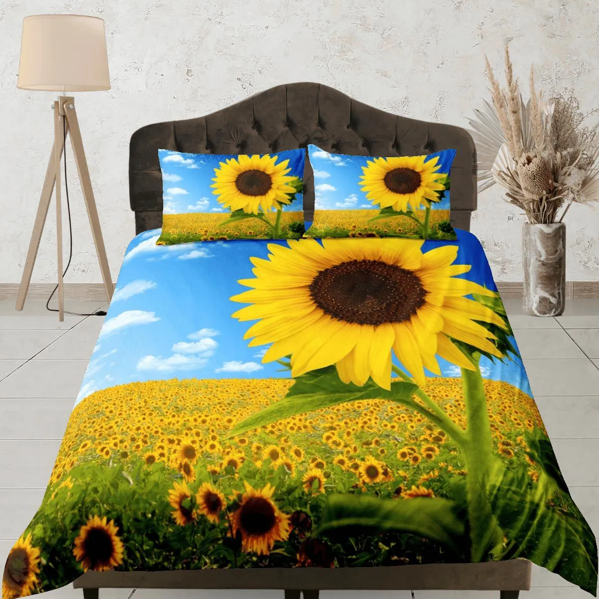 Sunflower farm floral bedding, luxury duvet cover queen, king, boho duvet, designer bedding, aesthetic bedding, maximalist full size bedding