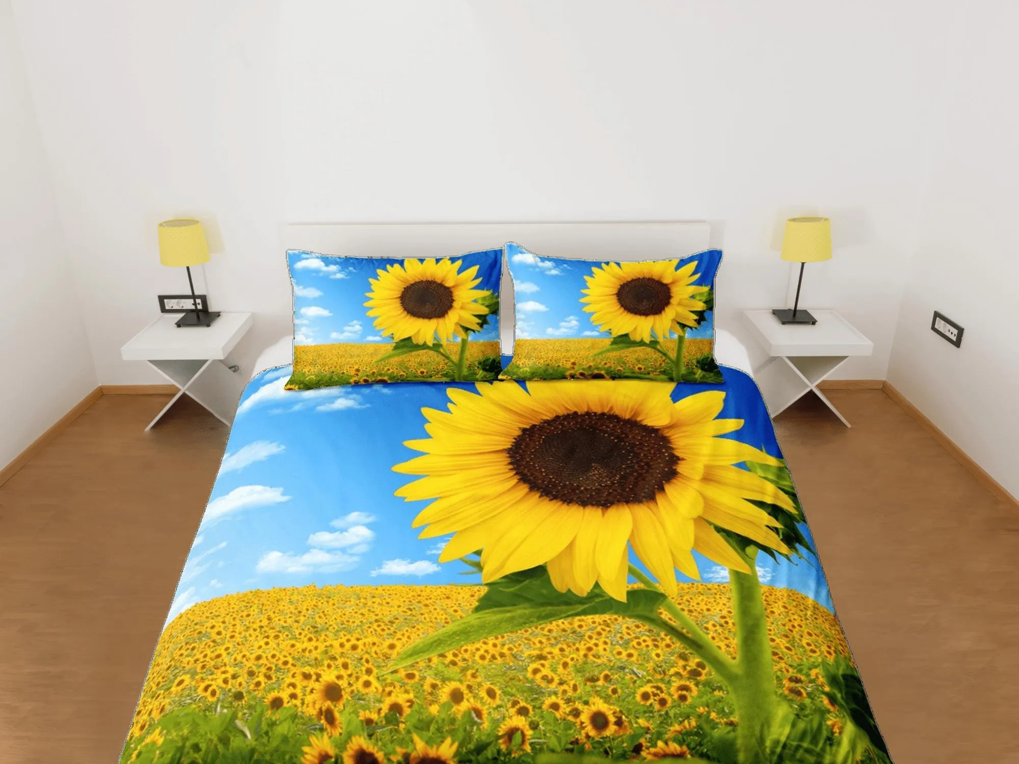 Sunflower farm floral bedding, luxury duvet cover queen, king, boho duvet, designer bedding, aesthetic bedding, maximalist full size bedding