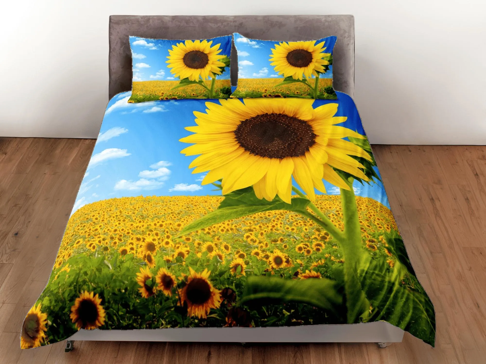 Sunflower farm floral bedding, luxury duvet cover queen, king, boho duvet, designer bedding, aesthetic bedding, maximalist full size bedding