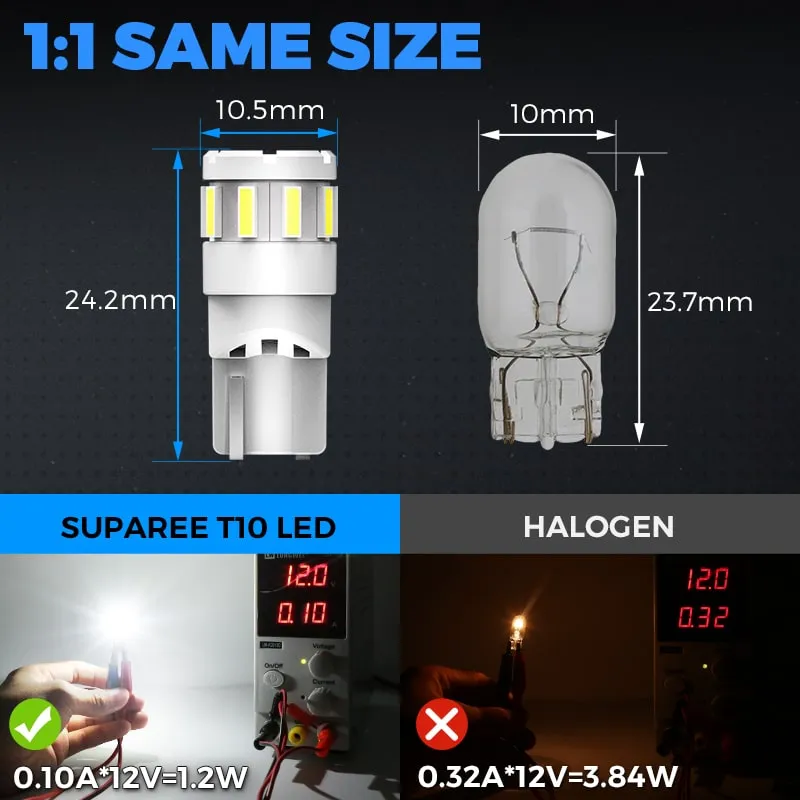 SUPAREE T10 LED Bulb 6000K White for Car Position/License Light Room Lamp