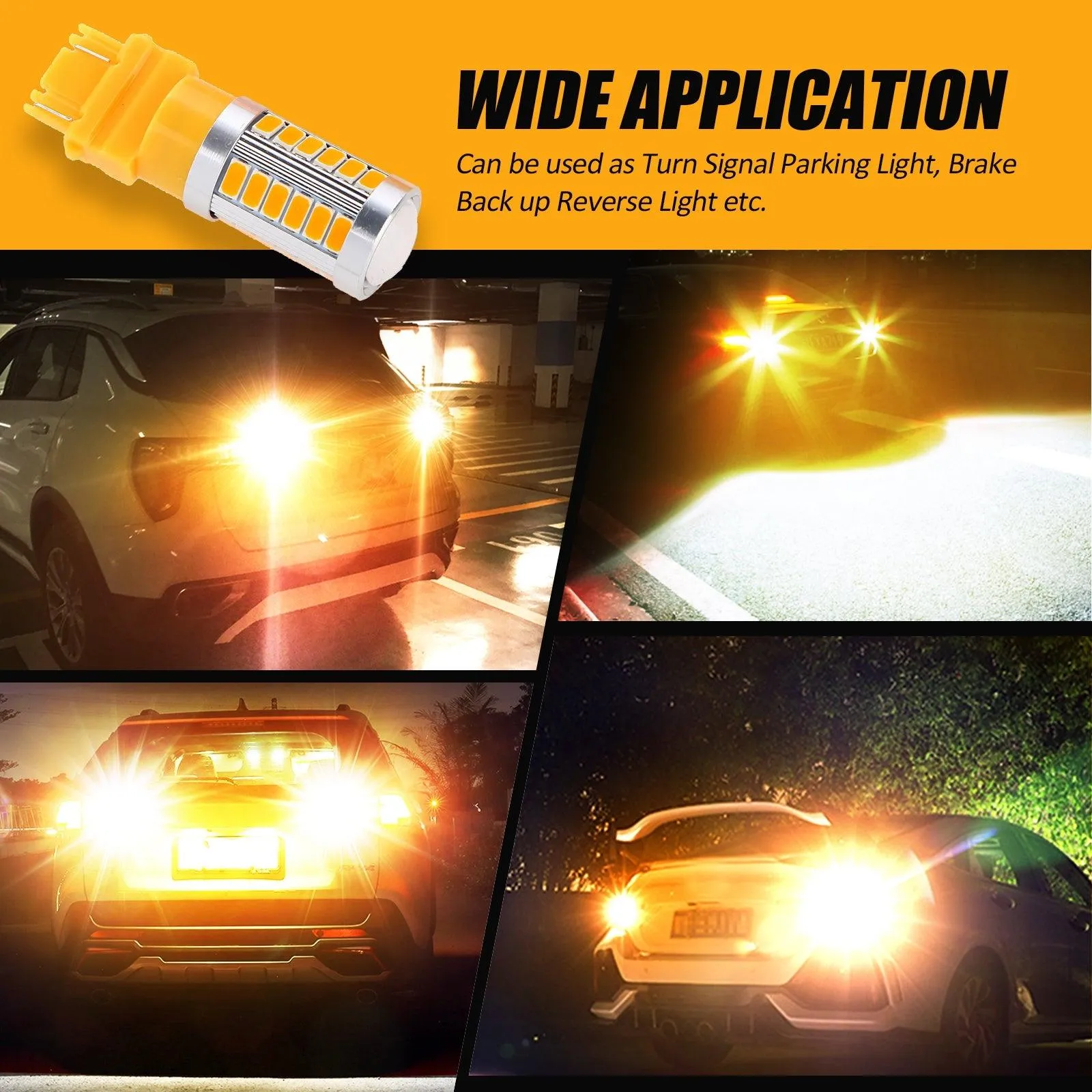 T25 3157 3156 LED Turn Signal Light Rear/Front, Side Maker Light Bulbs 20W 4000LM 3500K Amber 33LED Series | 2 Bulbs