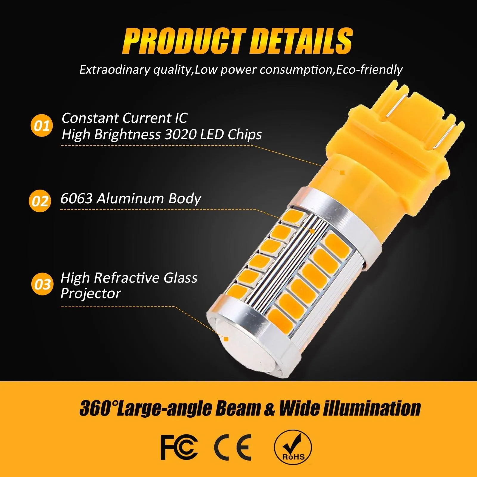 T25 3157 3156 LED Turn Signal Light Rear/Front, Side Maker Light Bulbs 20W 4000LM 3500K Amber 33LED Series | 2 Bulbs