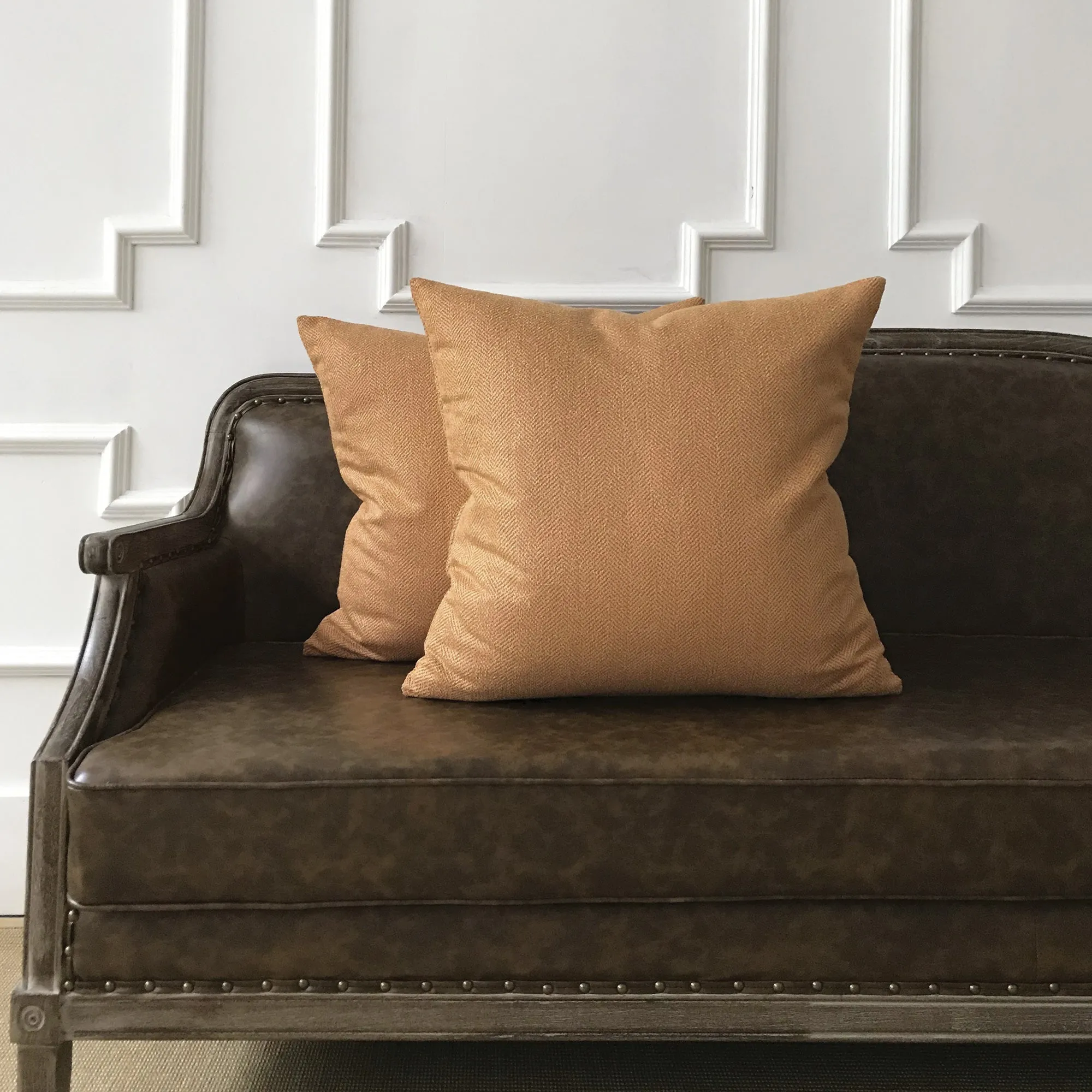 Tan Textured Herringbone Woven Decorative Pillow Cover