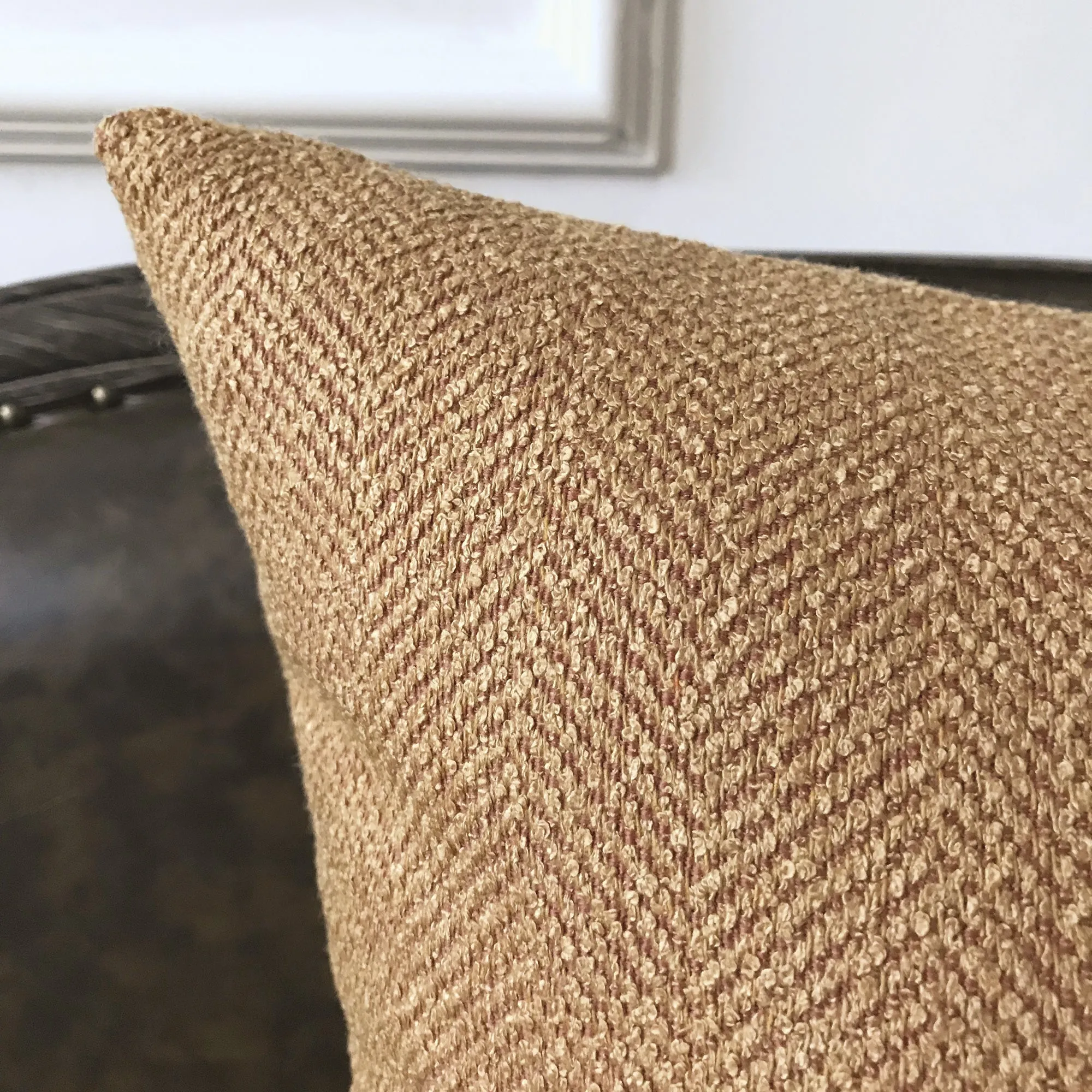 Tan Textured Herringbone Woven Decorative Pillow Cover