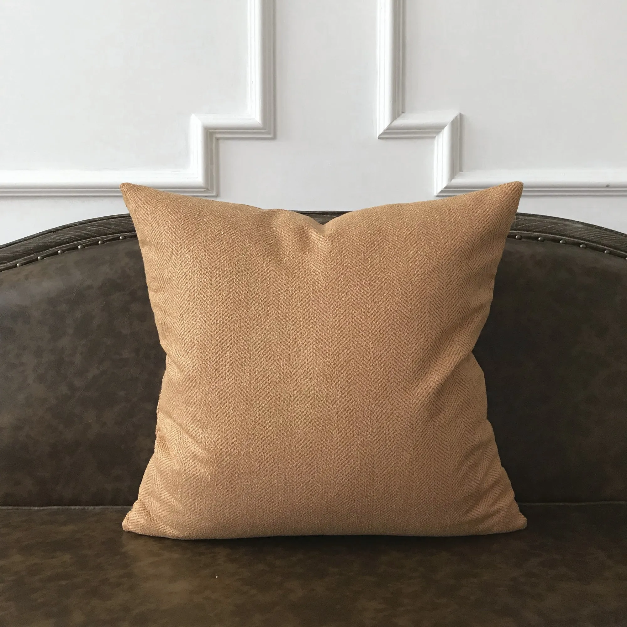 Tan Textured Herringbone Woven Decorative Pillow Cover