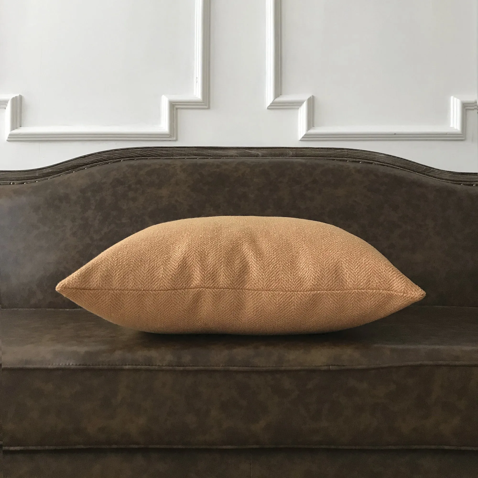 Tan Textured Herringbone Woven Decorative Pillow Cover