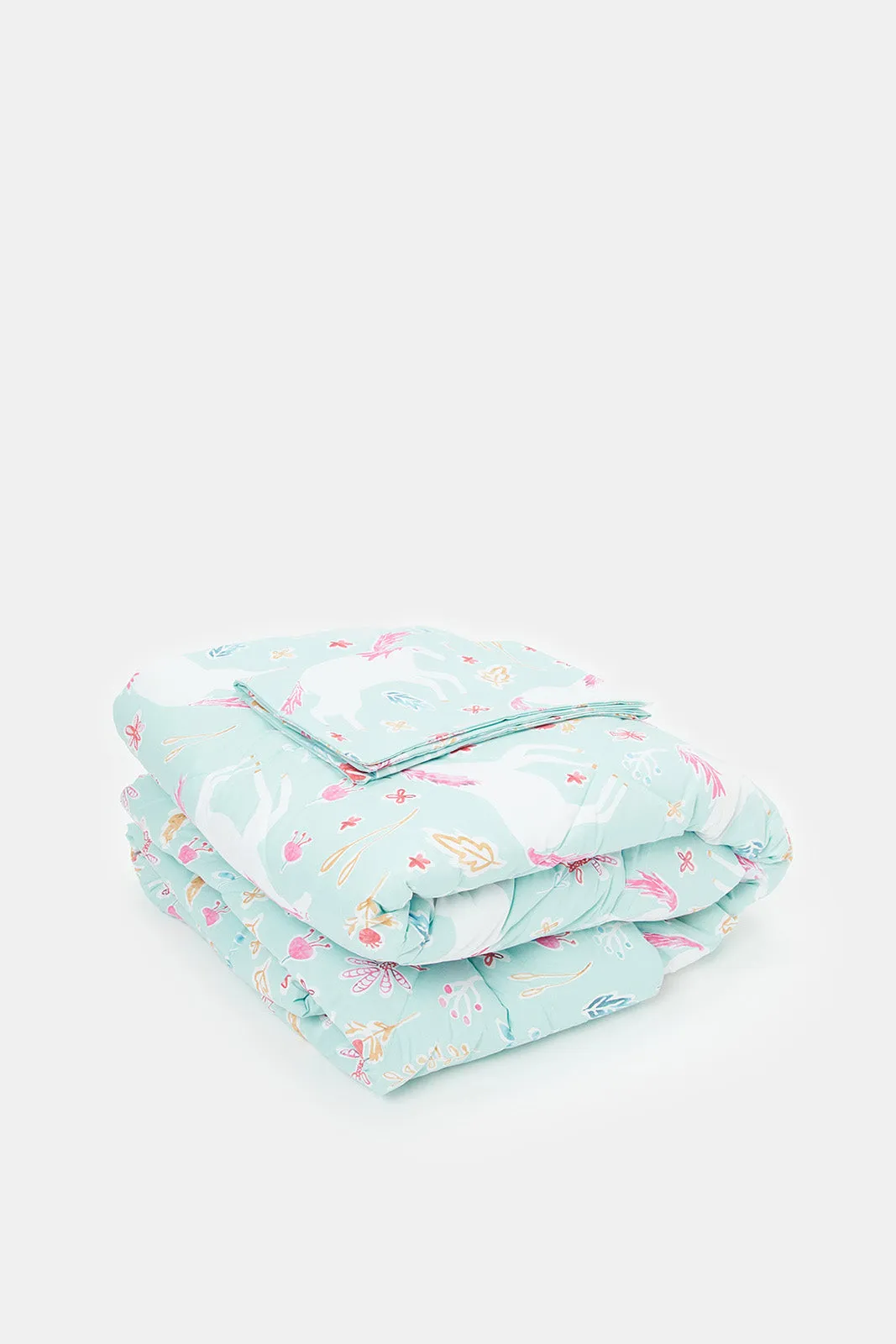 Teal Unicorn Printed Kids Comforter (Single Size)