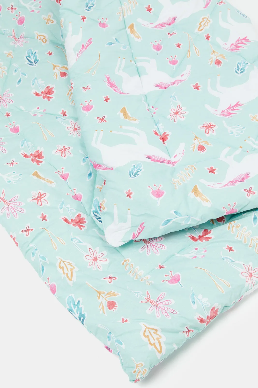 Teal Unicorn Printed Kids Comforter (Single Size)